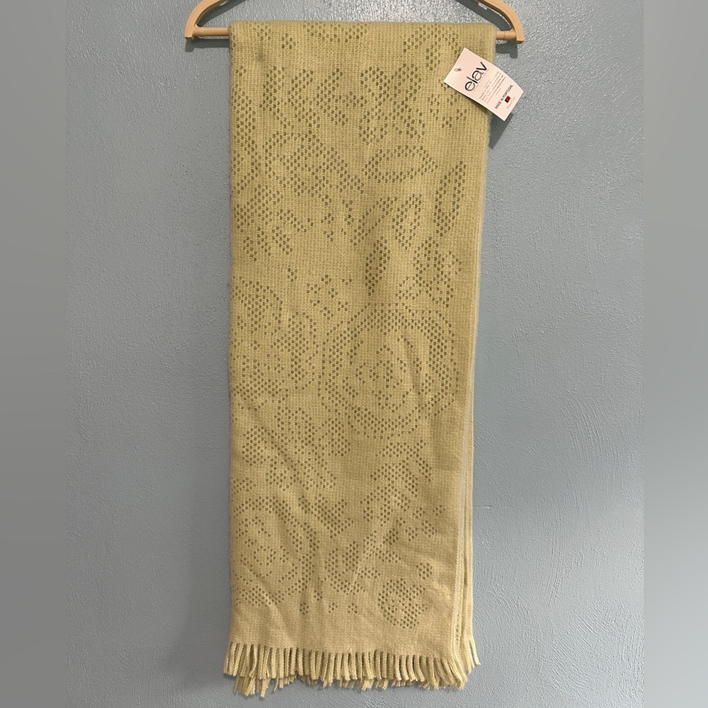 Knit Throw Blanket Light Green Cotton Blend Floral Pattern